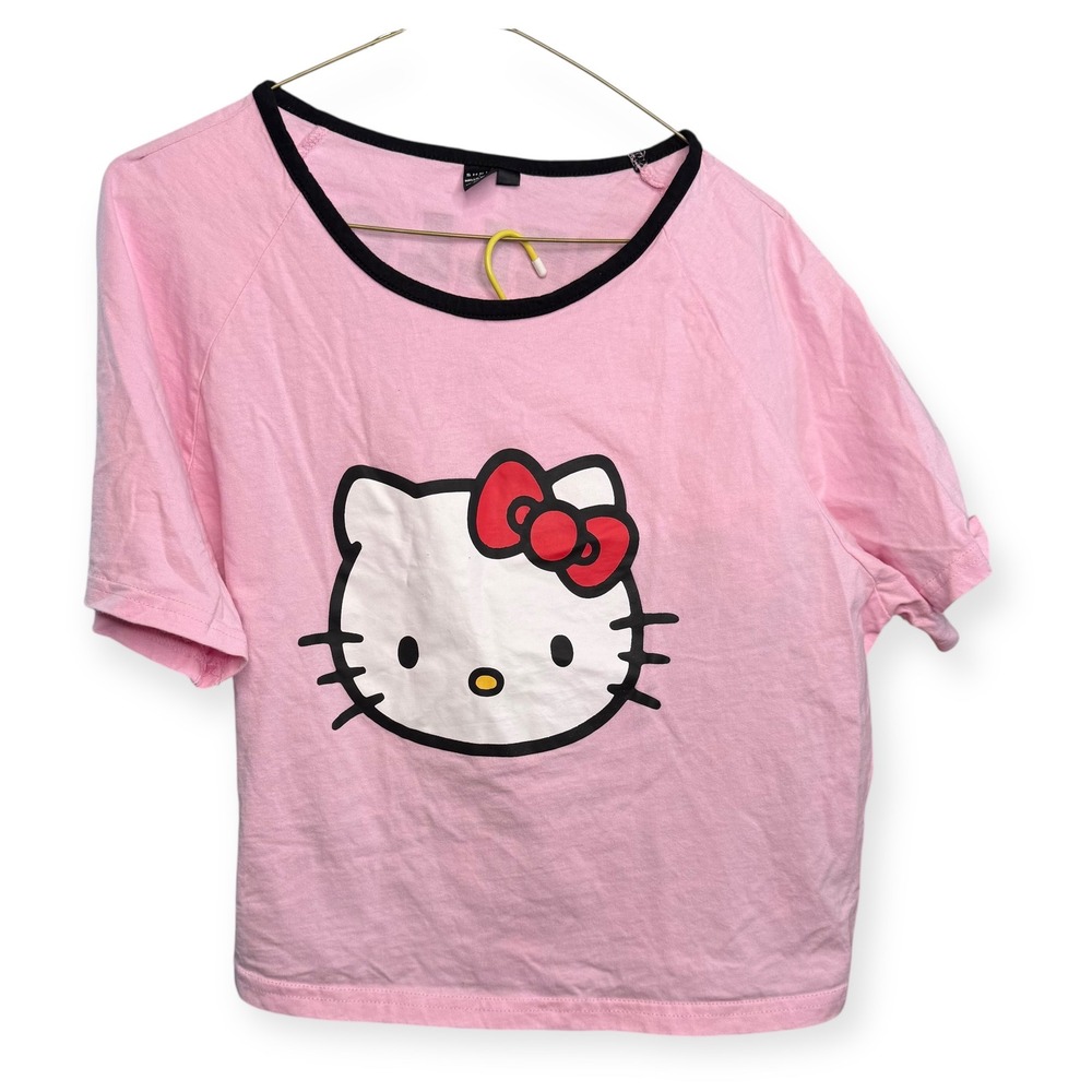 Shein Hello Kitty Pajama Set Womens Sleepwear Pink Black Top & Shorts